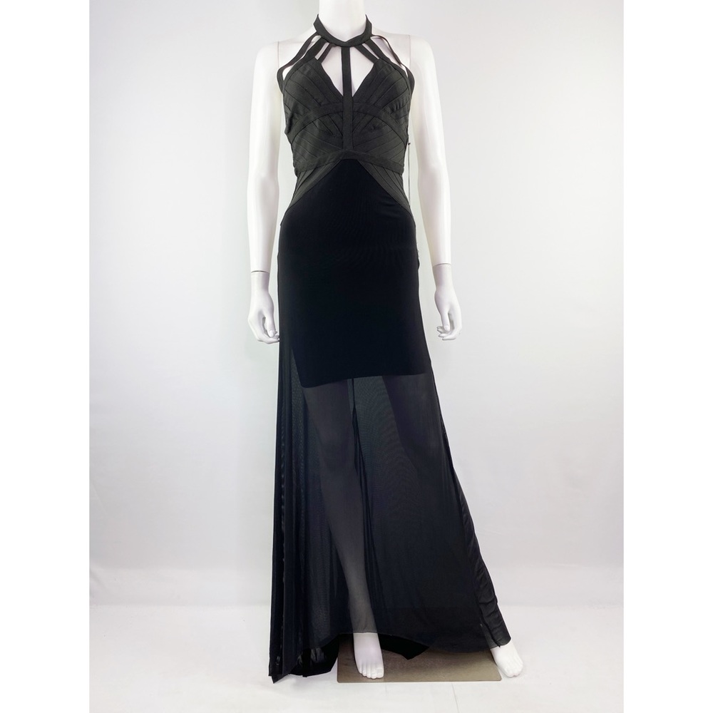 WOW Couture Gold Label Black Halter Maxi Dress Size S Formal Wedding Evening NEW